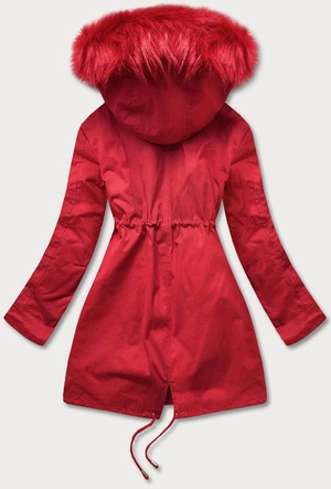 Damska parka zimowa z podpinką i kapturem czerwona (7600)