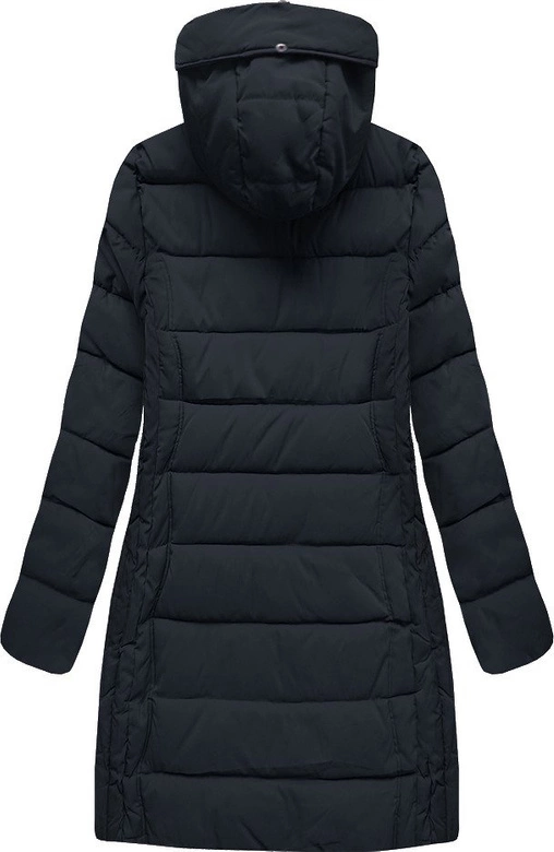 DŁUŻSZA PIKOWANA DAMSKA KURTKA ZIMOWA Z KAPTUREM GRANATOWA (B9502)