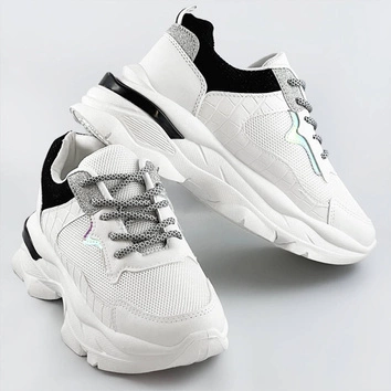 Sznurowane buty sportowe damskie biało-czarne (lu-3)