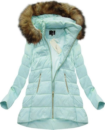 PIKOWANA KURTKA Z PUCHEM NATURALNYM BŁĘKITNA (8070)