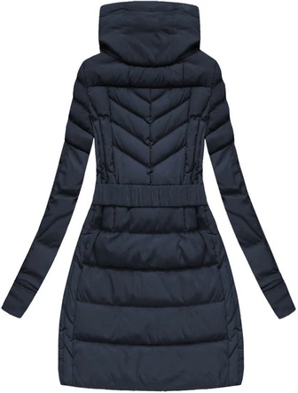 DŁUGA KURTKA ZIMOWA Z KAPTUREM GRANATOWA (7545)