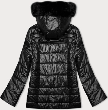 Pikowana damska kurtka z kapturem czarna S'west (B8183-1)