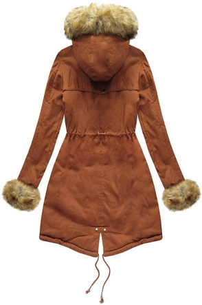 BAWEŁNIANA DAMSKA PARKA ZIMOWA Z FUTREM KARMELOWA (XW805X)