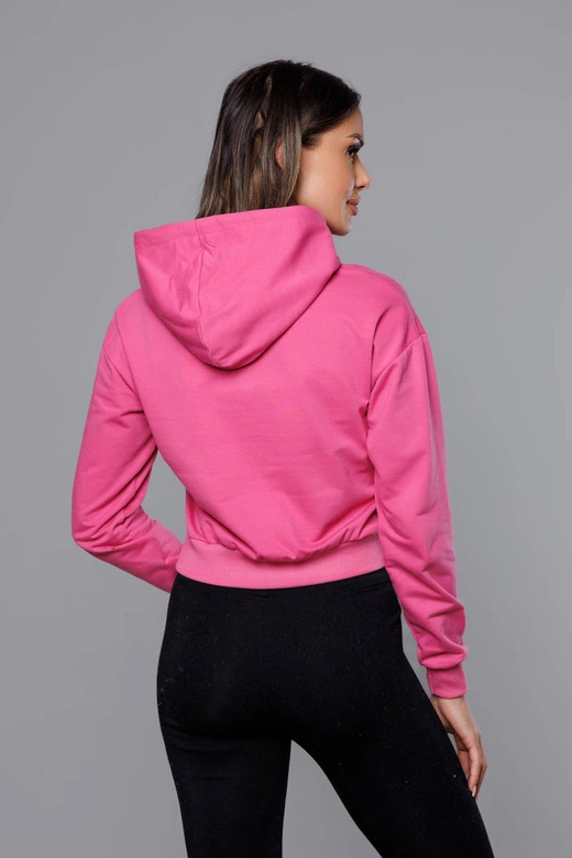 Krótka bluza dresowa z kapturem różowa (8B939-19)