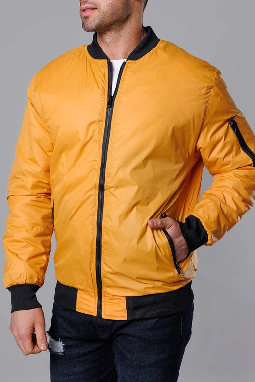 Męska kurtka bomberka z pikowaną podszewką ciemnożółta (AK95-22)