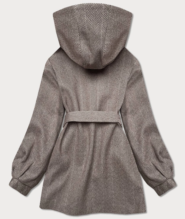 Rozkloszowana kurtka damska brązowa jodełka (2726)