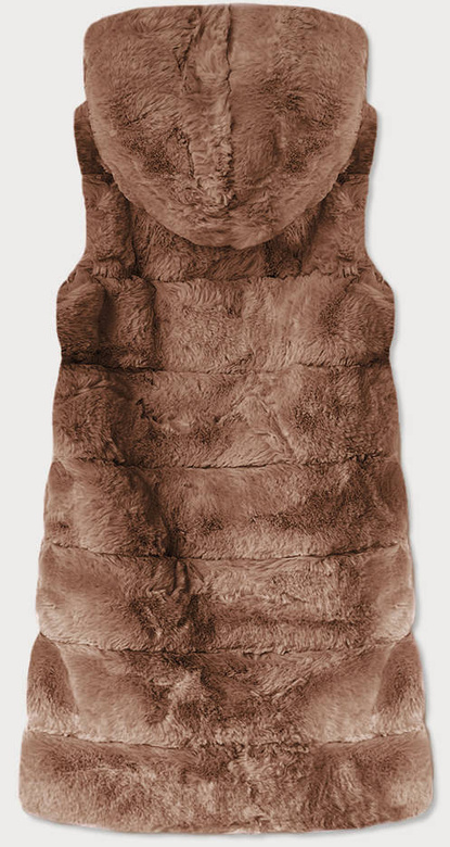 DŁUGA KAMIZELKA FUTRZANA Z KAPTUREM BRĄZOWA (BR9740-12)