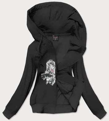 BLUZA DRESOWA Z OZDOBNĄ APLIKACJĄ KWIATY CZARNA (58078)