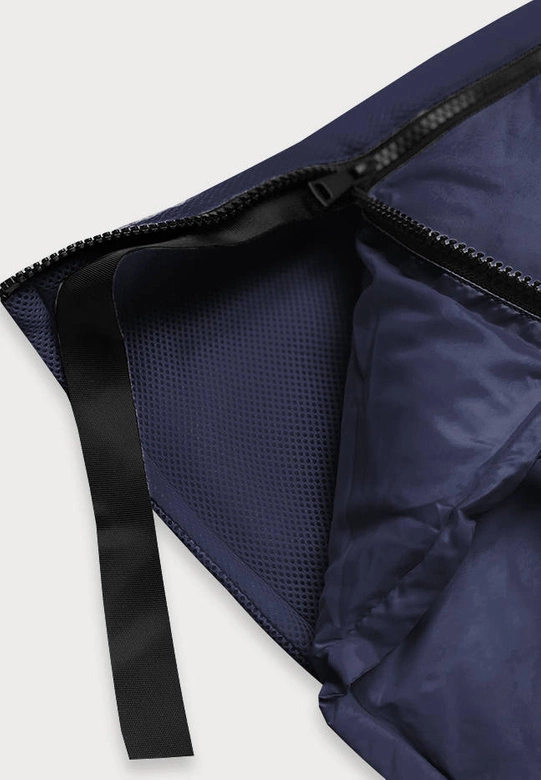 Długa kurtka zimowa z łączonych materiałów granatowa (jin-210)