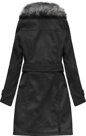 ZAMSZOWY DAMSKI PŁASZCZ ZIMOWY Z PASKIEM CZARNY/SZARY (6515)