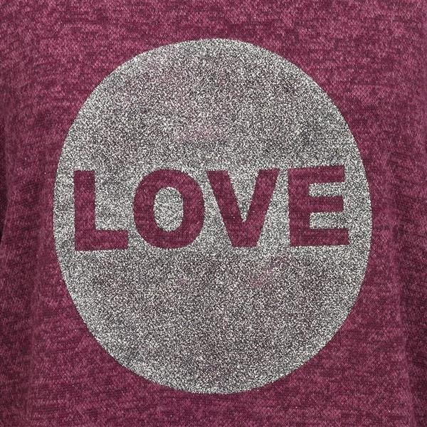 SWETER Z BROKATOWYM LOVE BORDOWY (5104-5)