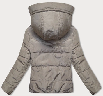 Dwustronna krótka kurtka z kapturem khaki-beż (B8181-11046)