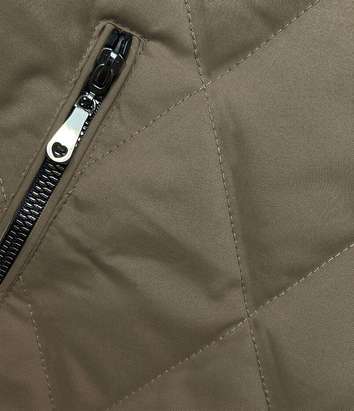 Pikowana kurtka z ozdobnymi ściągaczami oliwkowa (16M9086-84)