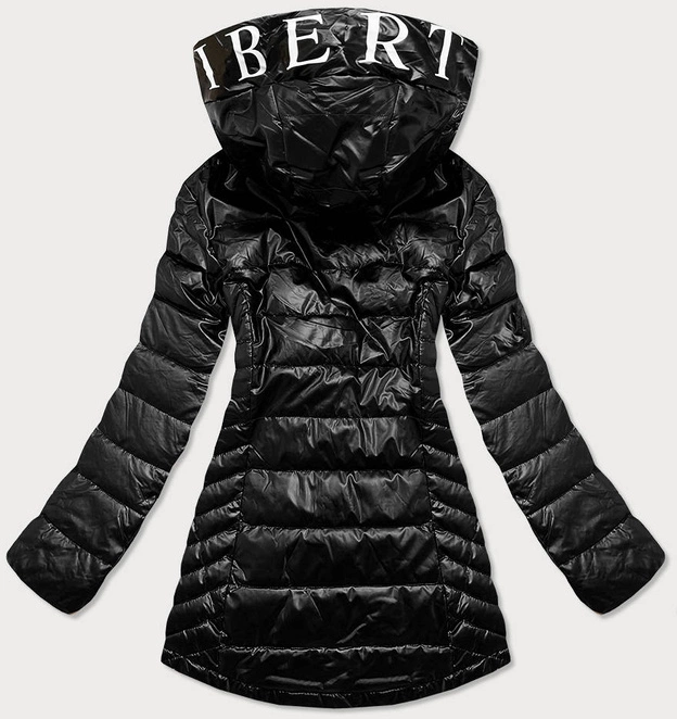 Metaliczna kurtka damska z kapturem czarna (w717)