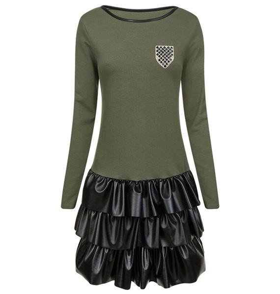 MINI SUKIENKA Z FALBANAMI KHAKI (0985)