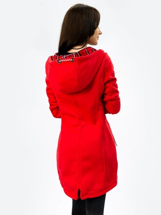 DŁUGA BLUZA DAMSKA Z KAPTUREM CZERWONA (AMG-675)