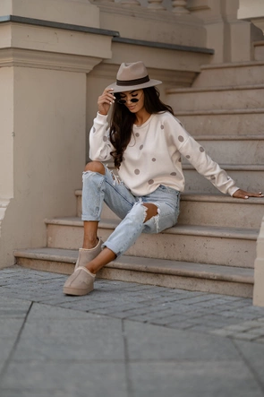 Bawełniana damska bluza w kropki beżowa (784)