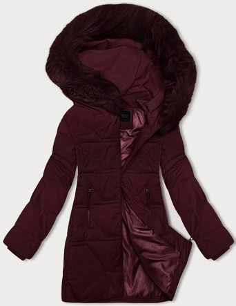 Zimowa kurtka damska z kapturem J Style bordowa (16M9099-06)