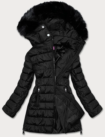 DAMSKA KURTKA Z SUWAKAMI CZARNA (8975-A)