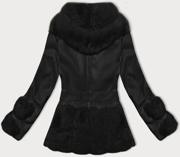 Kurtka damska z ekoskóry z futrzanym kołnierzem Way Mode czarna (OMS-15WD-01)