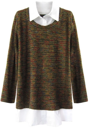 SWETER Z ŁĄCZONYCH MATERIAŁÓW MUSZTARDOWY (235ART)