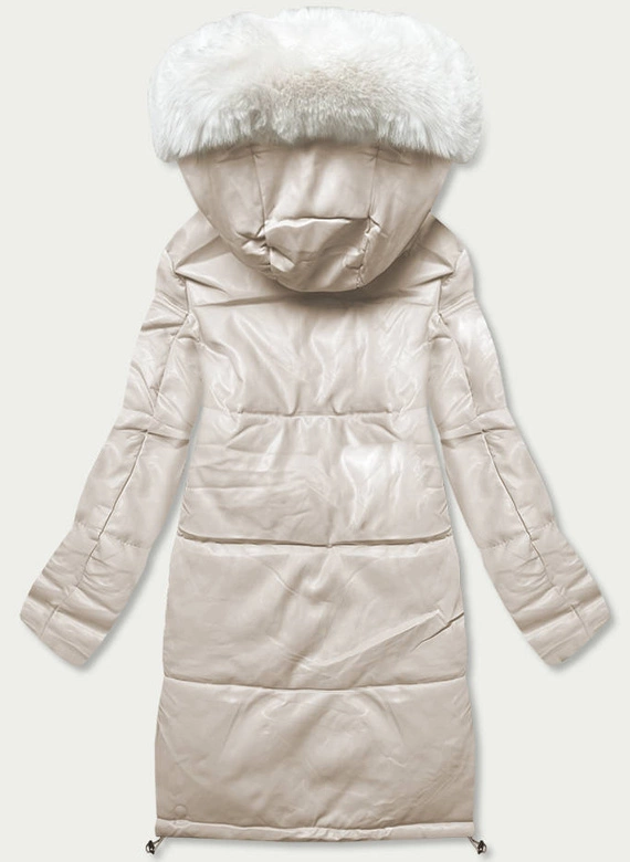 Kurtka zimowa damska ze skóry ekologicznej ecru (TY229009)