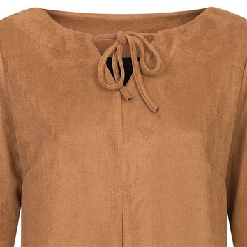 BLUZKA Z ŁEZKĄ I TROKAMI CAMEL CIEMNY (BL152)