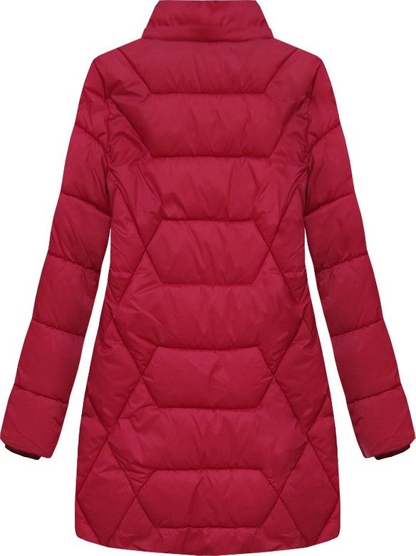 PIKOWANA DAMSKA KURTKA ZIMOWA Z KAPTUREM CZERWONA (B2644)
