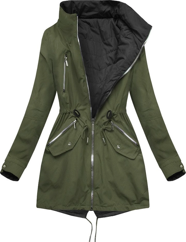 DWUSTRONNA PARKA Z KAPTUREM KHAKI-CZARNA (W306)