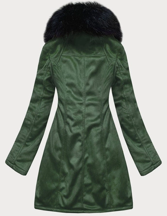 ZAMSZOWA DAMSKA KURTKA ZIMOWA Z FUTERKIEM BUTELKOWA ZIELEŃ (6517BIG)