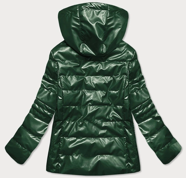 Pikowana błyszcząca kurtka damska zielona (2021-04)