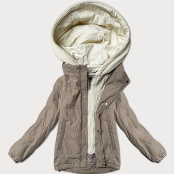 Damska kurtka z ozdobnym kapturem Miss TiTi ciemny beż (3295)