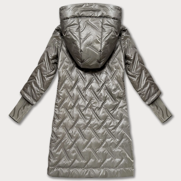 Pikowana kurtka z kapturem fason trapez beżowa (T2-2290#-62)