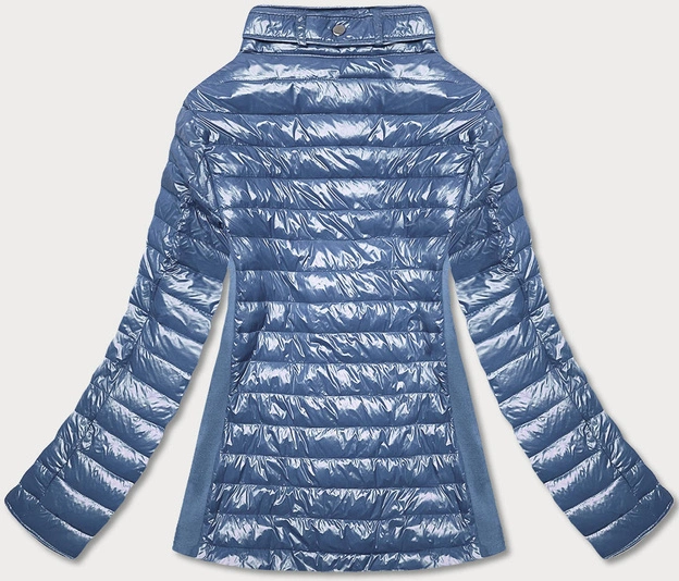 Błyszcząca kurtka damska ze stójką niebieska (7210-305)