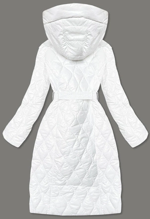 DŁUGA PIKOWANA KURTKA Z PASKIEM BIAŁA (7257)