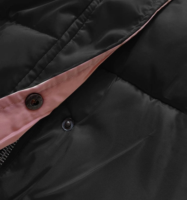 KRÓTKA KURTKA ZIMOWA DAMSKA OVERSIZE CZARNO-RÓŻOWA (729ART)