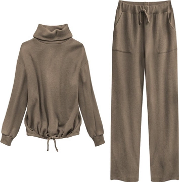 KOMPLET WEŁNIANY BLUZA+SPODNIE KAKAOWY (555ART)