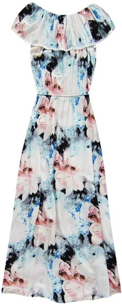 SUKIENKA MAXI Z ODKRYTYMI RAMIONAMI BŁĘKITNO-RÓŻOWA (71202#)