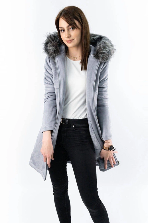 ZAMSZOWA DAMSKA KURTKA ZIMOWA Z KAPTUREM WRZOSOWA (6516)