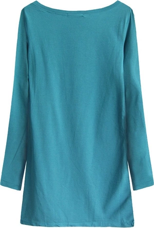 BAWEŁNIANA BLUZKA Z DŁUGIM RĘKAWEM TURKUSOWA (X1303X)