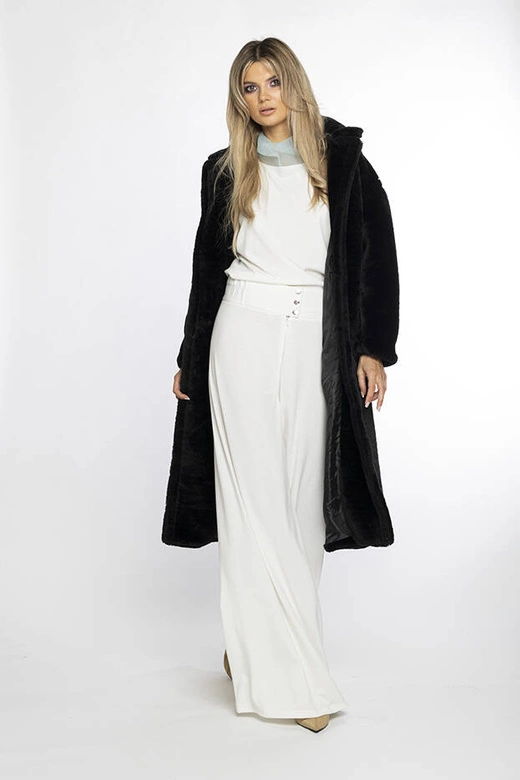 Pluszowy płaszcz damski oversize Ann Gissy czarny (AG1-J9172)