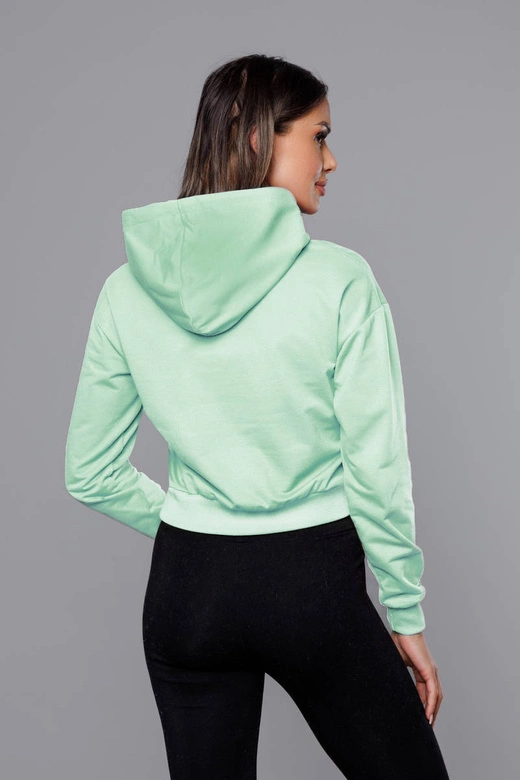 Krótka bluza dresowa z kapturem pistacjowa (8B939-39)