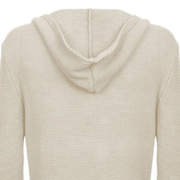 DŁUGI SWETER Z KAPTUREM I KIESZENIAMI BEŻOWY (114ART)