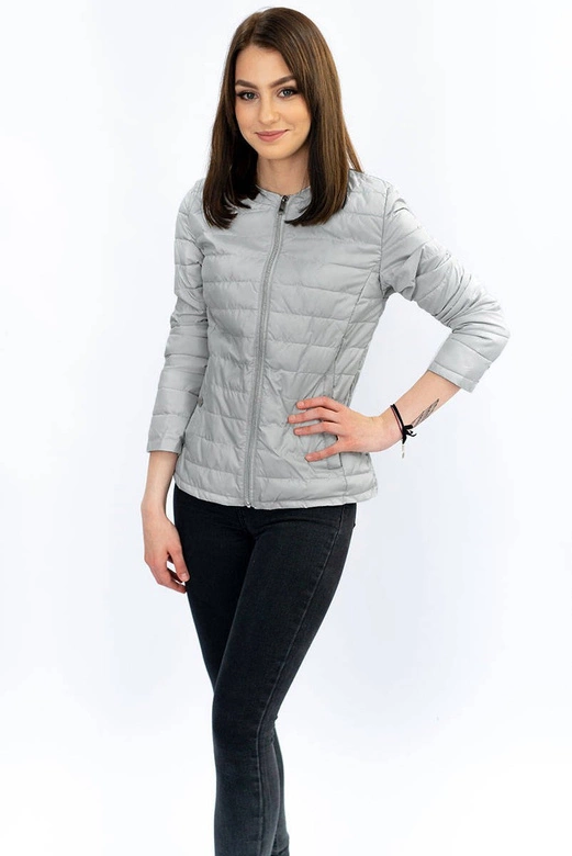 Pikowana kurtka z okrągłym dekoltem szara (w73)