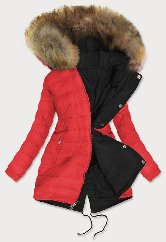 DWUSTRONNA PARKA CZARNA-CZERWONA (B507)