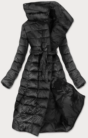 PIKOWANY PŁASZCZ Z WYSOKĄ STÓJKĄ CZARNY (J9-019)