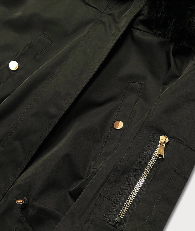 Damska kurtka parka zimowa z kapturem khaki (b531-11)