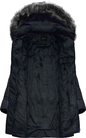 DŁUŻSZA ZIMOWA KURTKA DAMSKA Z KAPTUREM GRANATOWA (B9902)