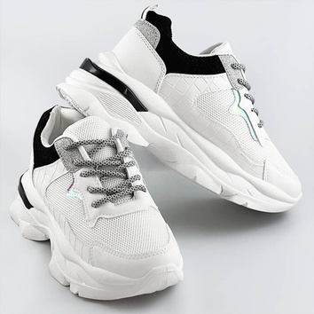 Sznurowane buty sportowe damskie biało-czarne (lu-3)