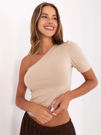 Damski t-shirt na jedno ramię beżowy (190101)